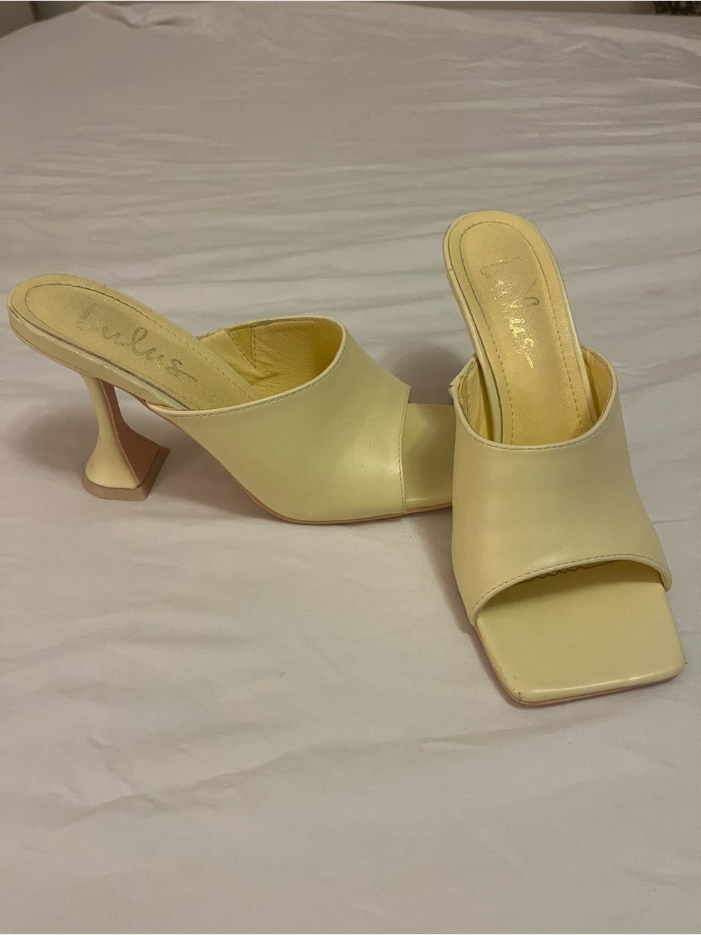 Lulu's Pale Yellow Sculpted Heel Mules
